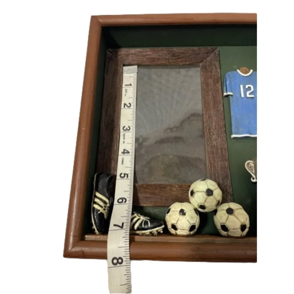 Vintage Grannycore, Eclectic Grandpa Soccer Memorabilia Picture Frame Shadow Box